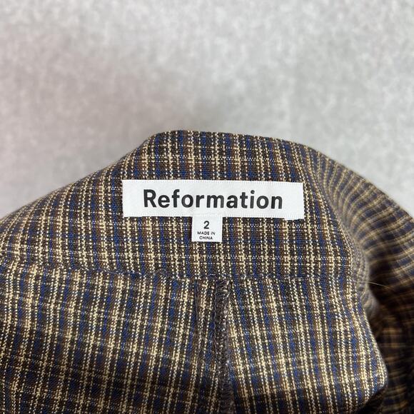 Reformation Brown Plaid Faye High Waisted Wide Leg Trouser Pant Size 2 - Picture 13 of 13